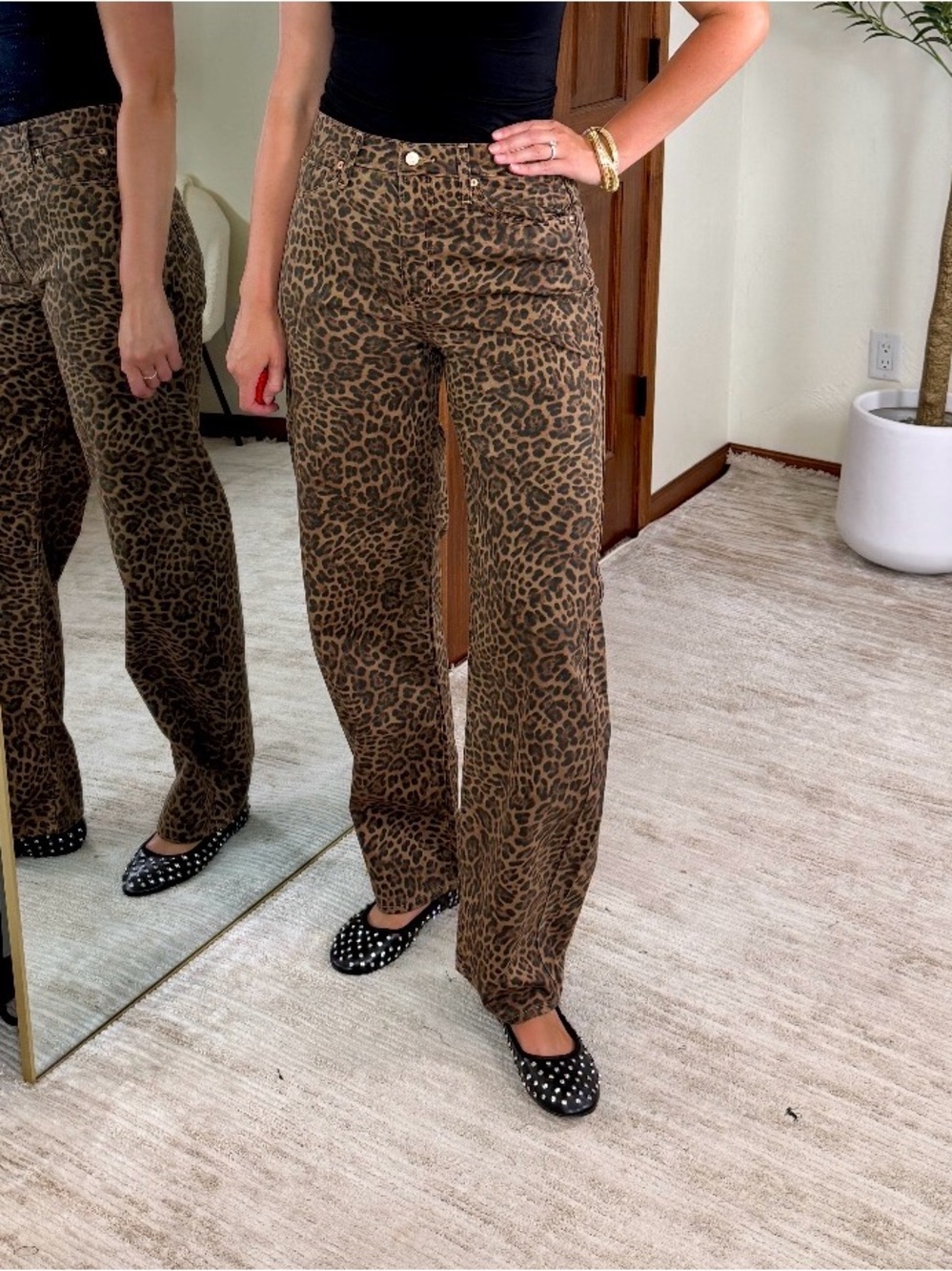 GAP '90s Loose Carpenter Mid Rise Wide Leg Pants - Brown Leopard Print